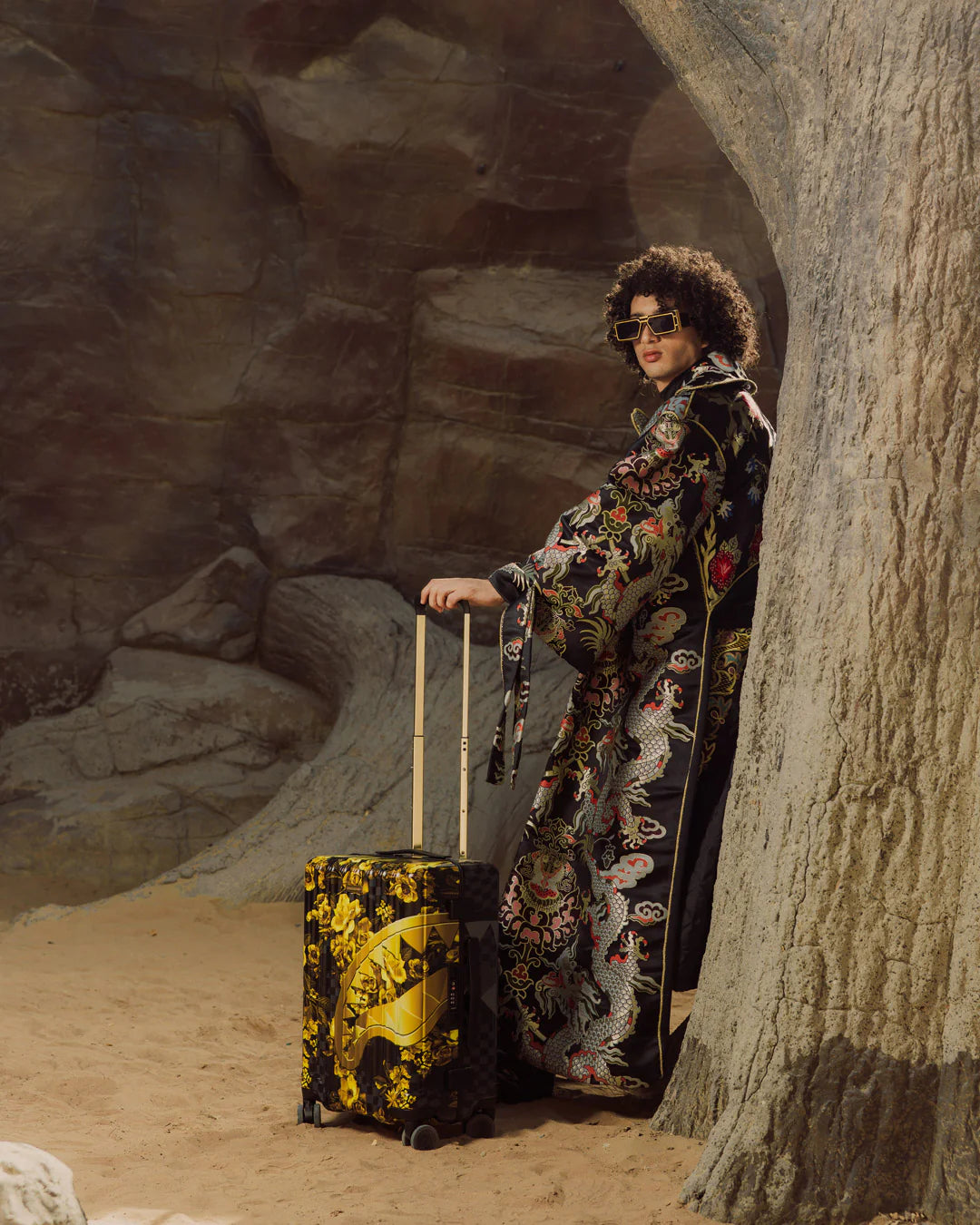 GOLD FLORAL RMX CARRY-ON HARD LUGGAGE