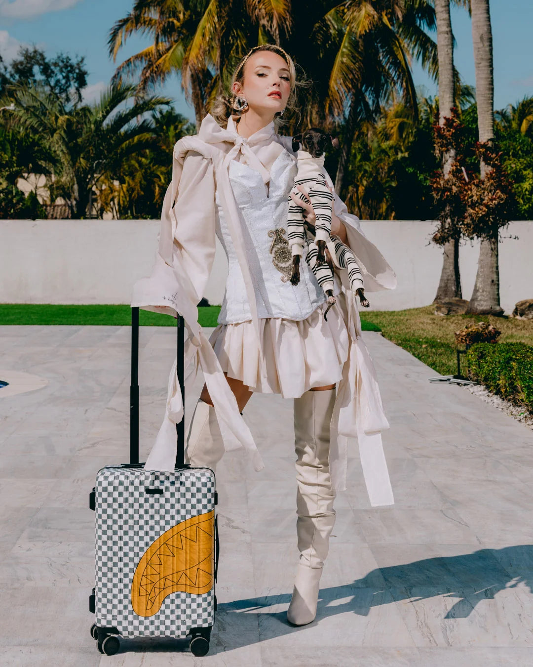 EMBOSSED CHECK CREAM CARRY-ON LUGGAGE