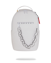 LONDON FASHION WEEK WHITE LEATHER CHAIN DLXSV BACKPACK