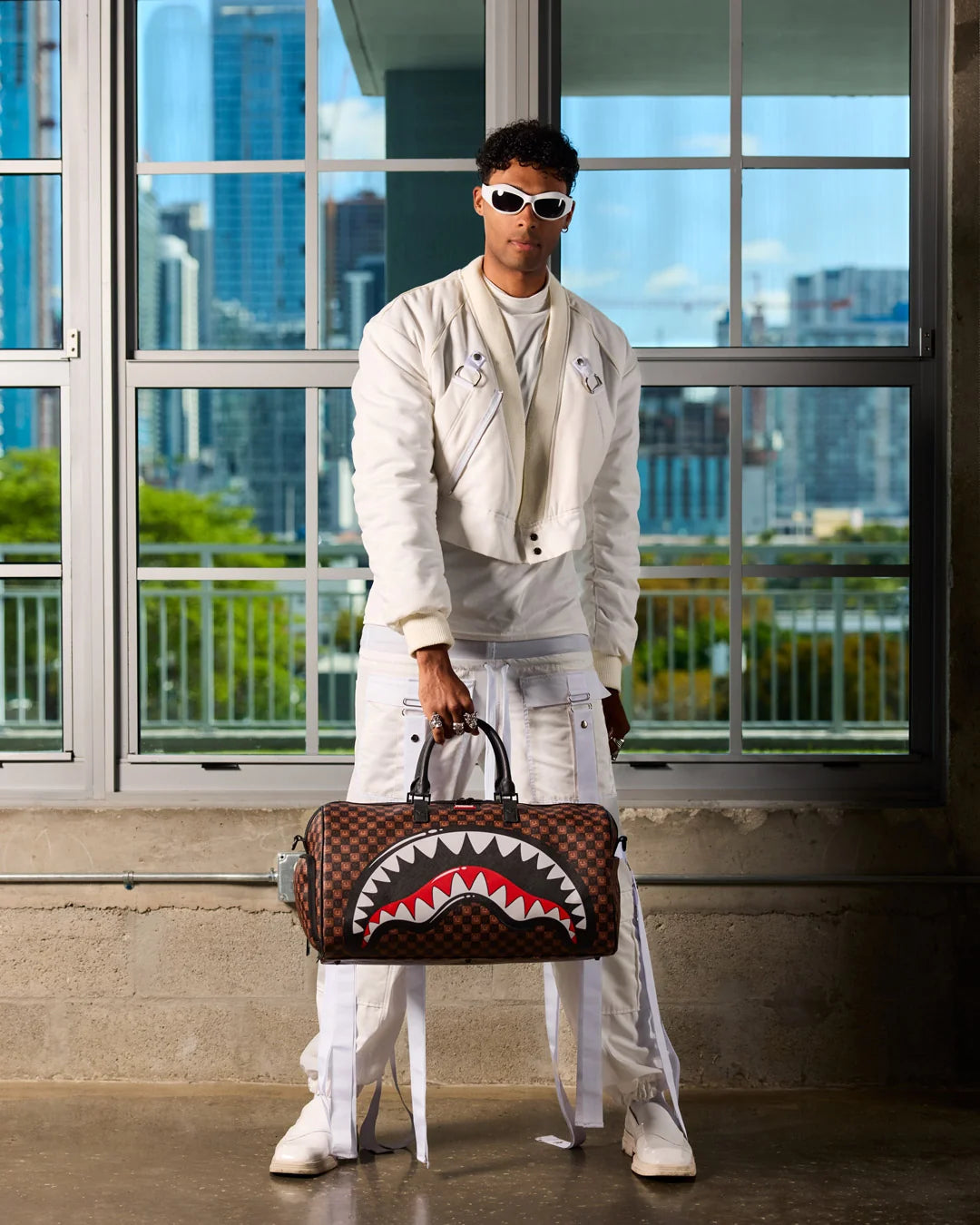 SHARKS IN PARIS WTF BUBBLE BROWN CHECK LARGE DUFFLE