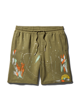 PAINT SPLAT KNIT SHORTS ARMY GREEN
