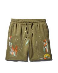 PAINT SPLAT KNIT SHORTS ARMY GREEN