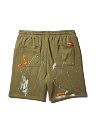 PAINT SPLAT KNIT SHORTS ARMY GREEN