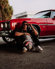 GREY CHECK SCRIBBLE SPLIT DLX BACKPACK