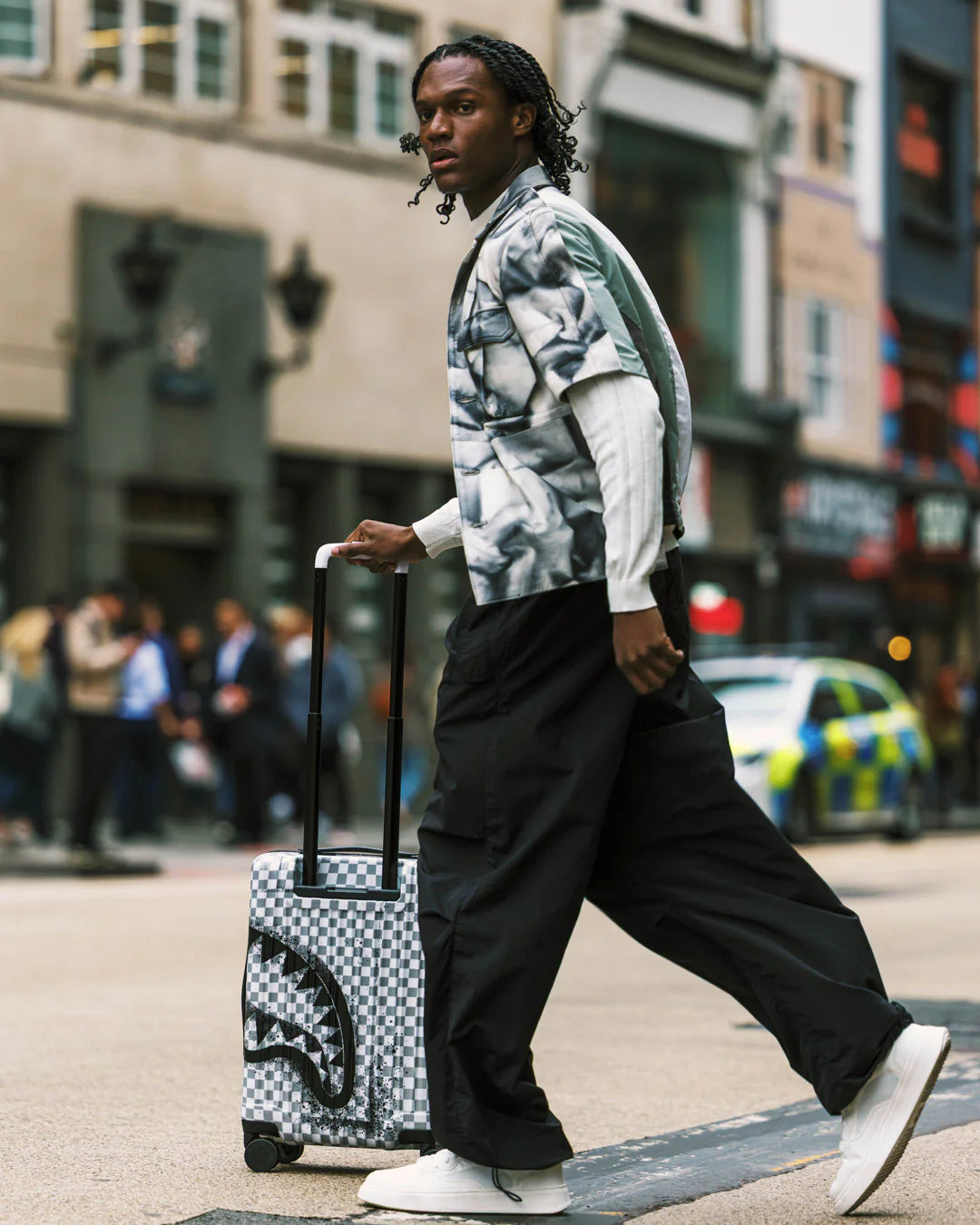 RED STENCIL SHARK CARRY-ON HARD LUGGAGE