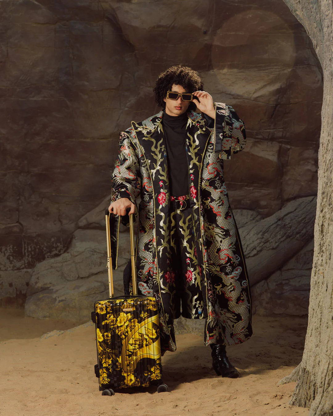 GOLD FLORAL RMX CARRY-ON HARD LUGGAGE