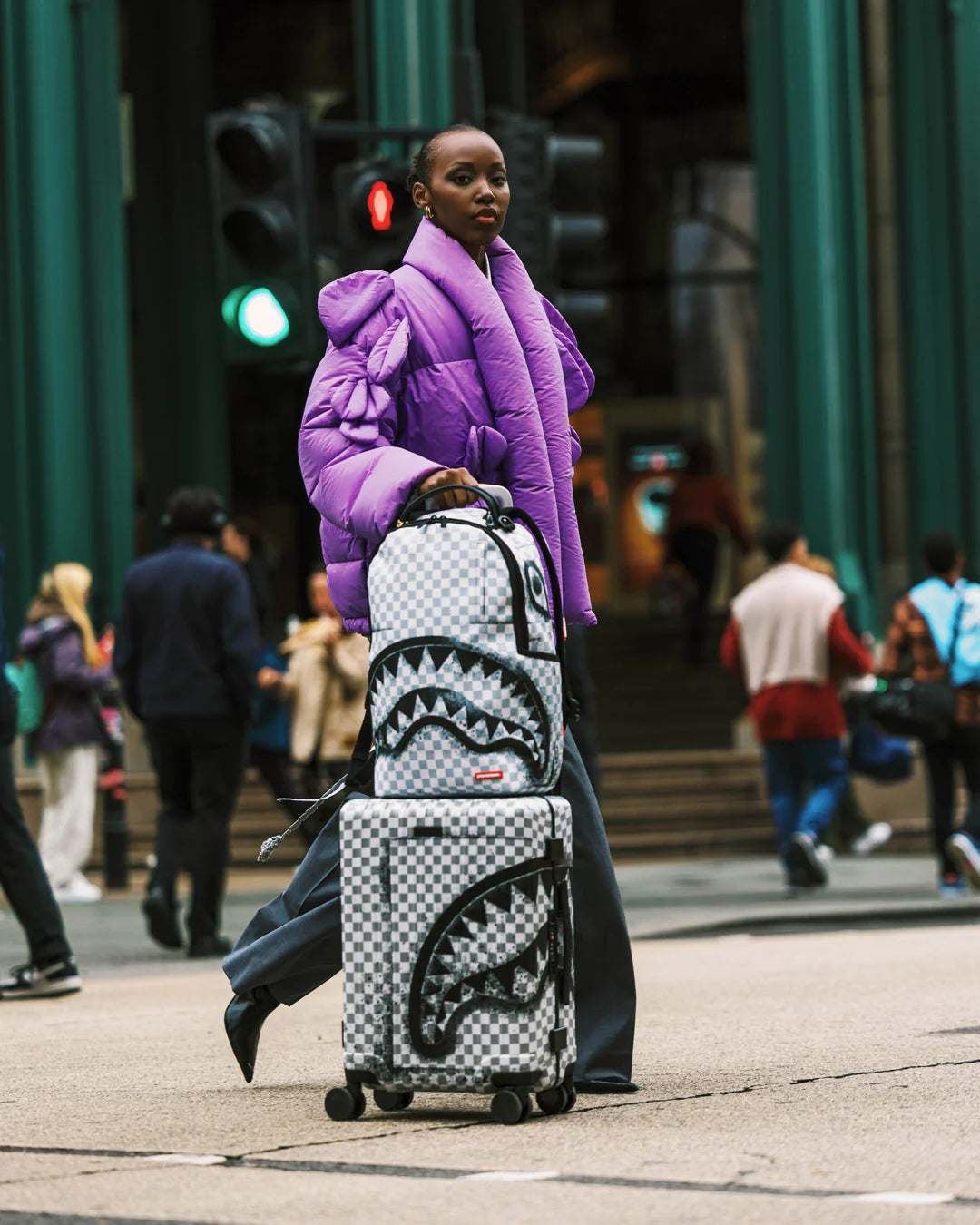RED STENCIL SHARK CARRY-ON HARD LUGGAGE