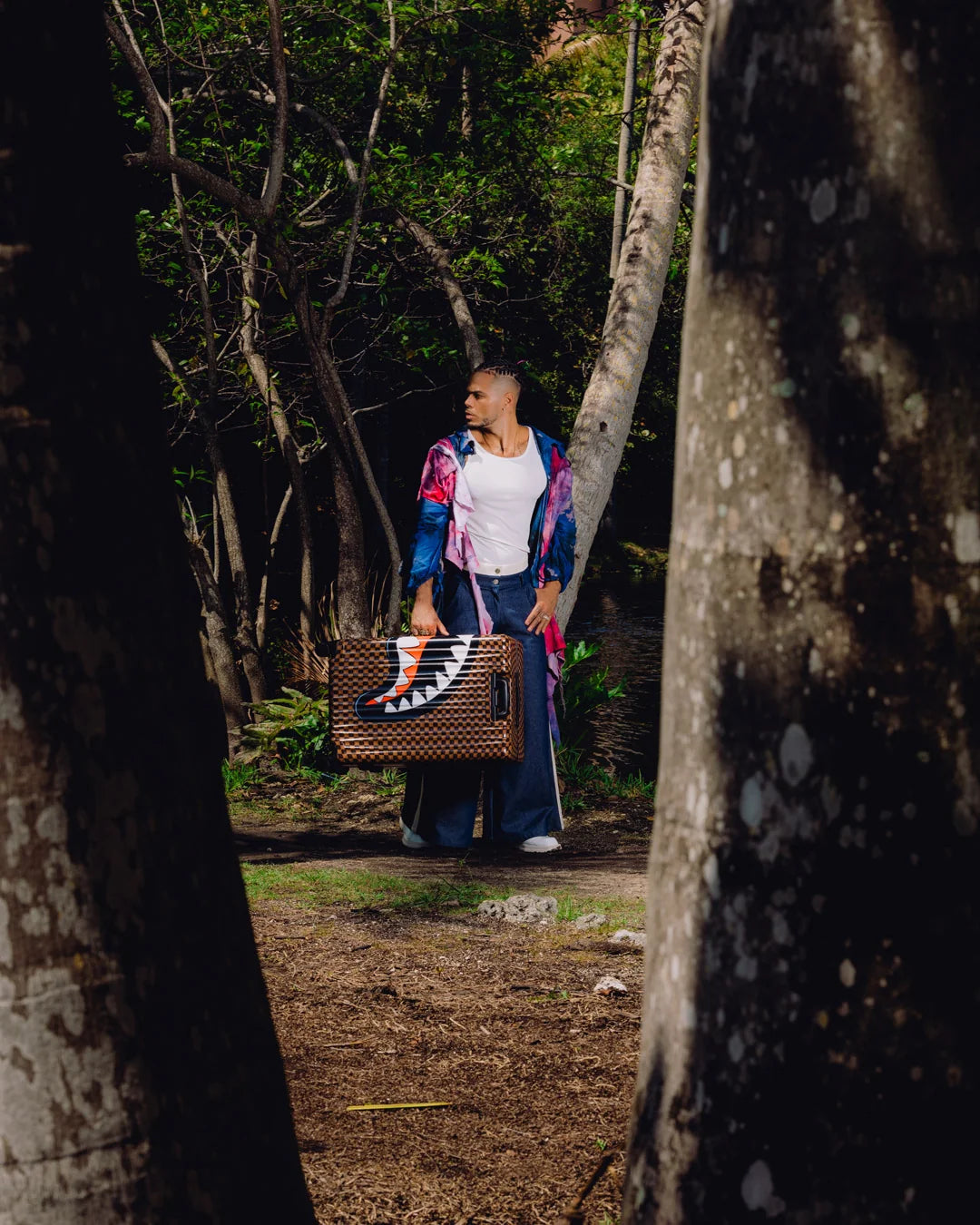 BROWN CHECK TOON SHARK FULL-SIZE LUGGAGE
