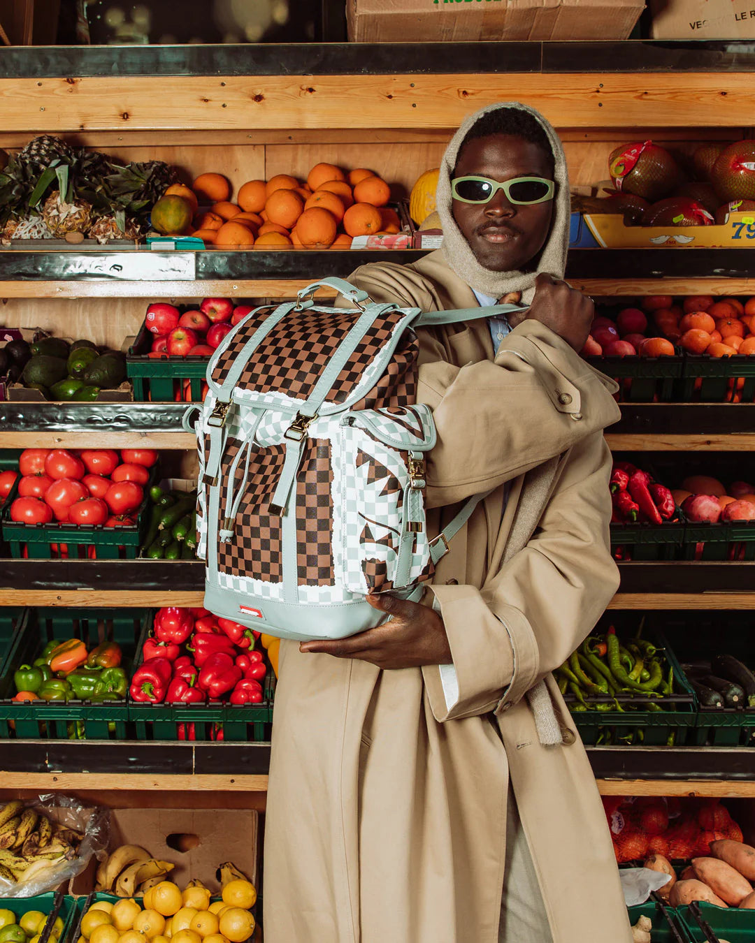 CREAM AND BROWN TEAR CHECK MONTE CARLO BACKPACK