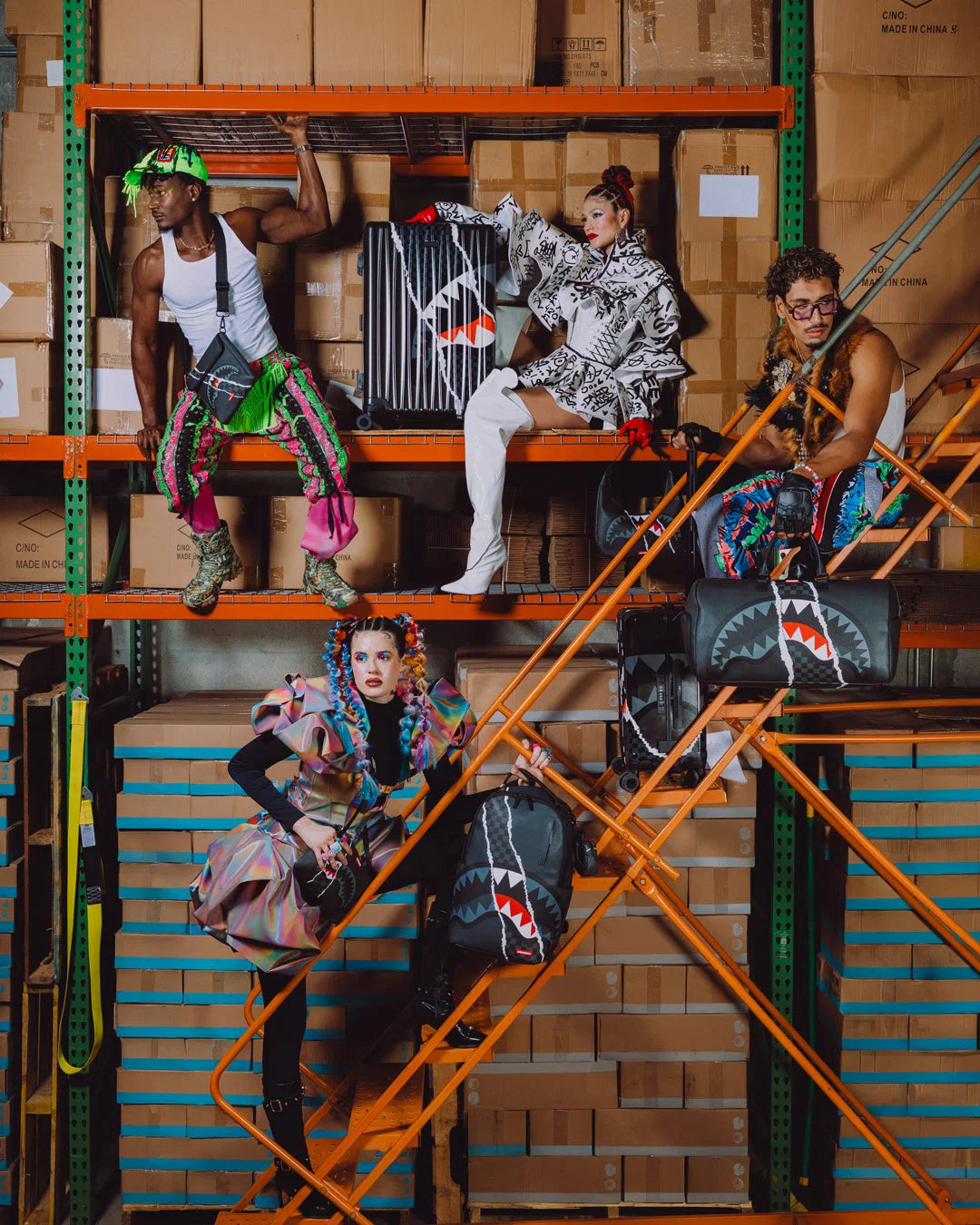 BLACK CHECK DIAGONAL TEAR FULL-SIZE LUGGAGE