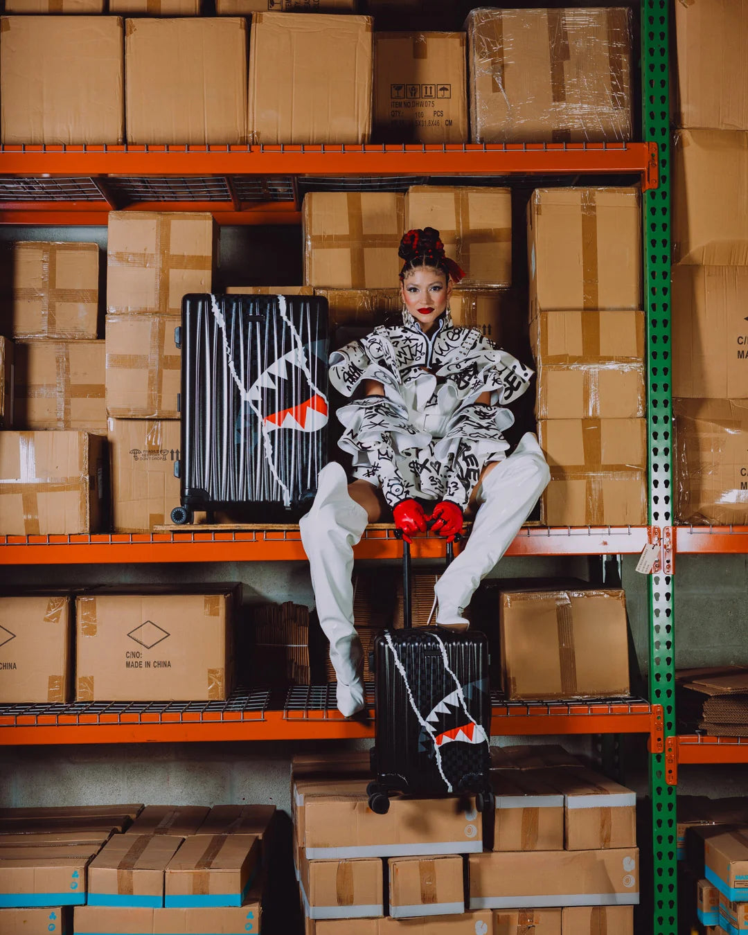 BLACK CHECK DIAGONAL TEAR CARRY-ON LUGGAGE