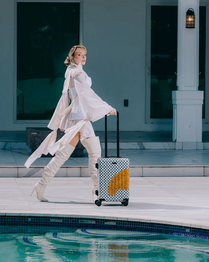 EMBOSSED CHECK CREAM CARRY-ON LUGGAGE