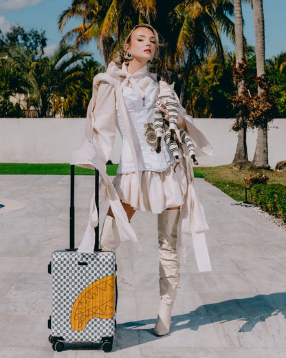 EMBOSSED CHECK CREAM CARRY-ON LUGGAGE