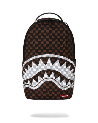 BROWN AND CREAM DRIP CHECK SHARK DLXSV BACKPACK