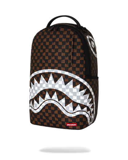 BROWN AND CREAM DRIP CHECK SHARK DLXSV BACKPACK