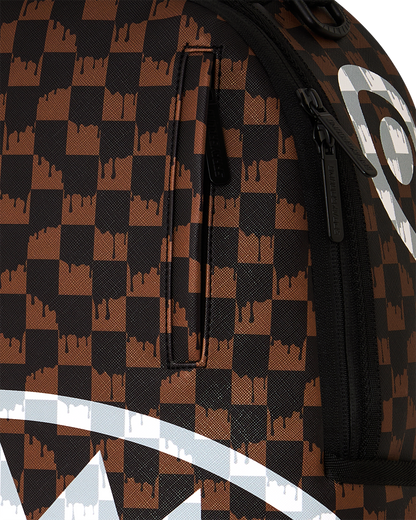 BROWN AND CREAM DRIP CHECK SHARK DLXSV BACKPACK