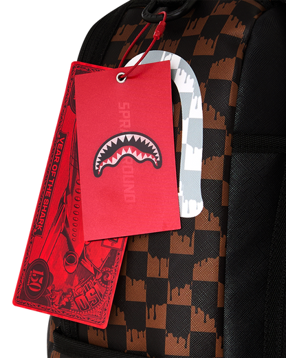 BROWN AND CREAM DRIP CHECK SHARK DLXSV BACKPACK