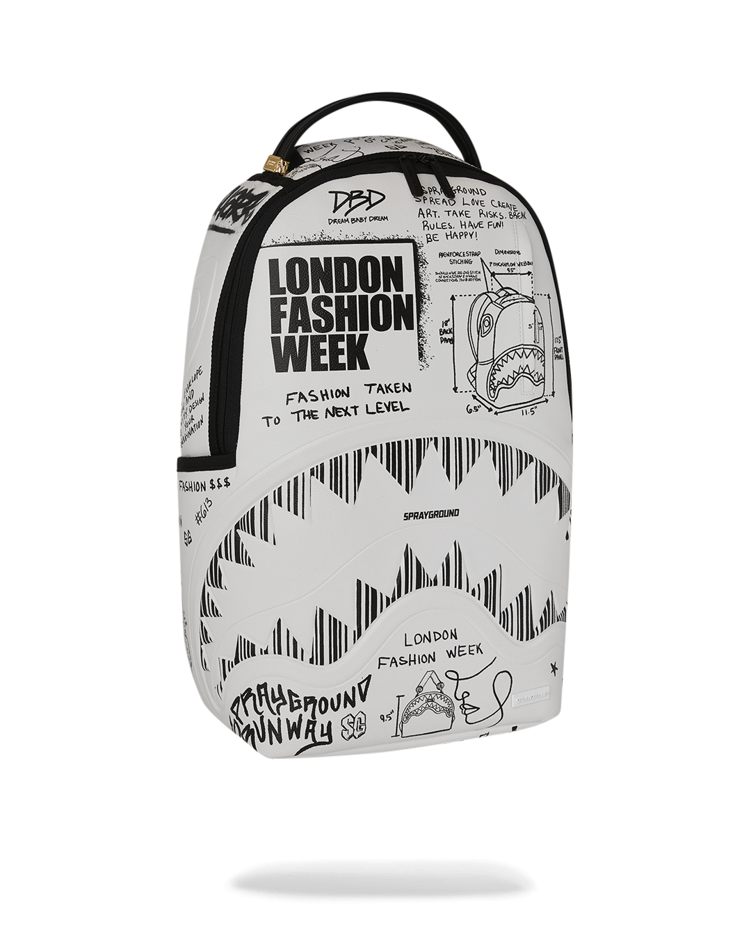 LONDON FASHION WEEK SKETCHED BLACK AND WHITE DLXSV BACKPACK