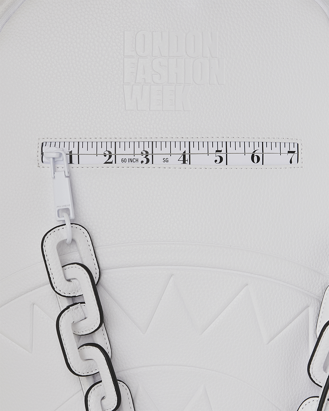 LONDON FASHION WEEK WHITE LEATHER CHAIN DLXSV BACKPACK