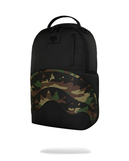SHARK CENTRAL BLACK NYLON CAMO EMBOSSED SHARK DLXSR BACKPACK