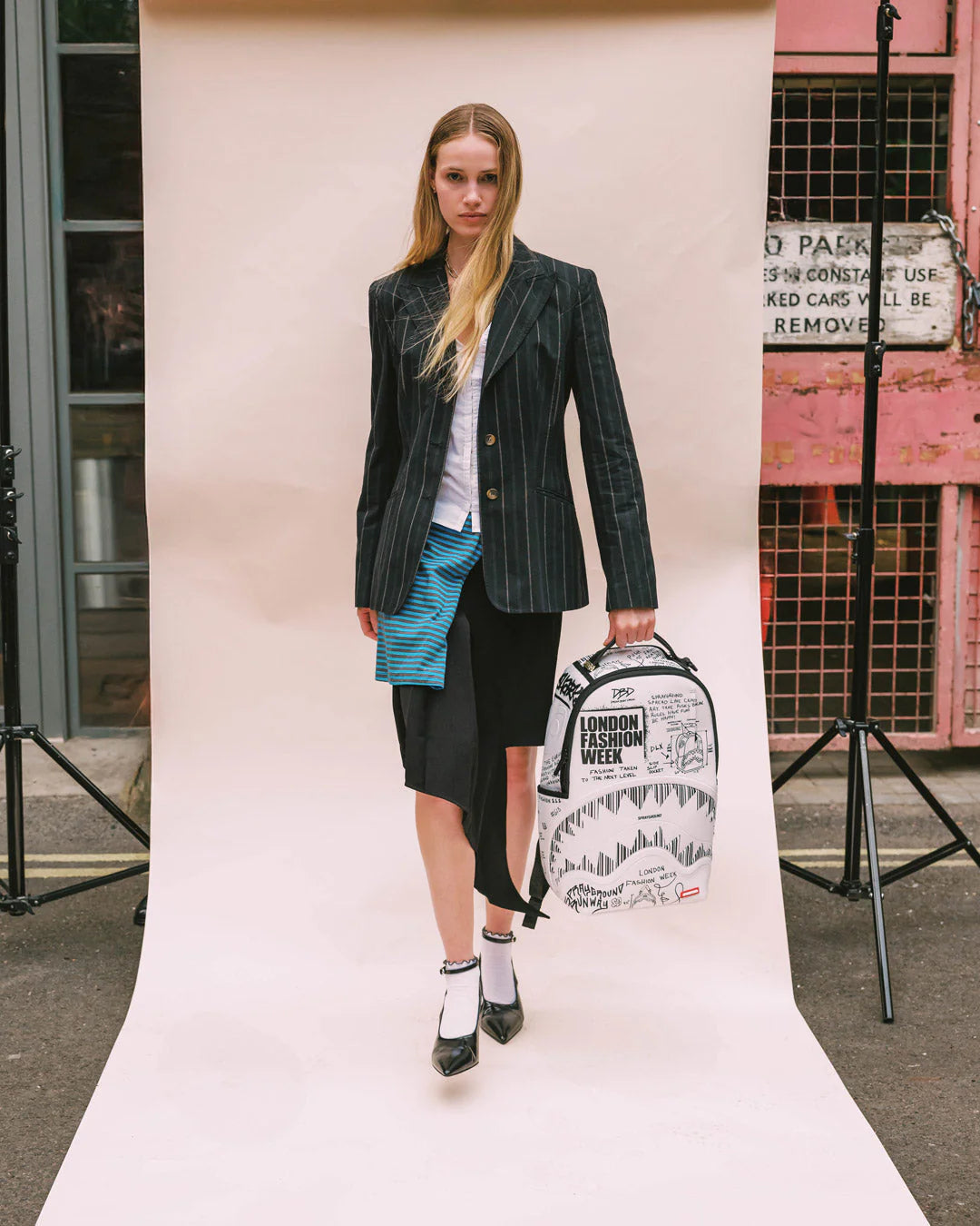 LONDON FASHION WEEK SKETCHED BLACK AND WHITE DLXSV BACKPACK