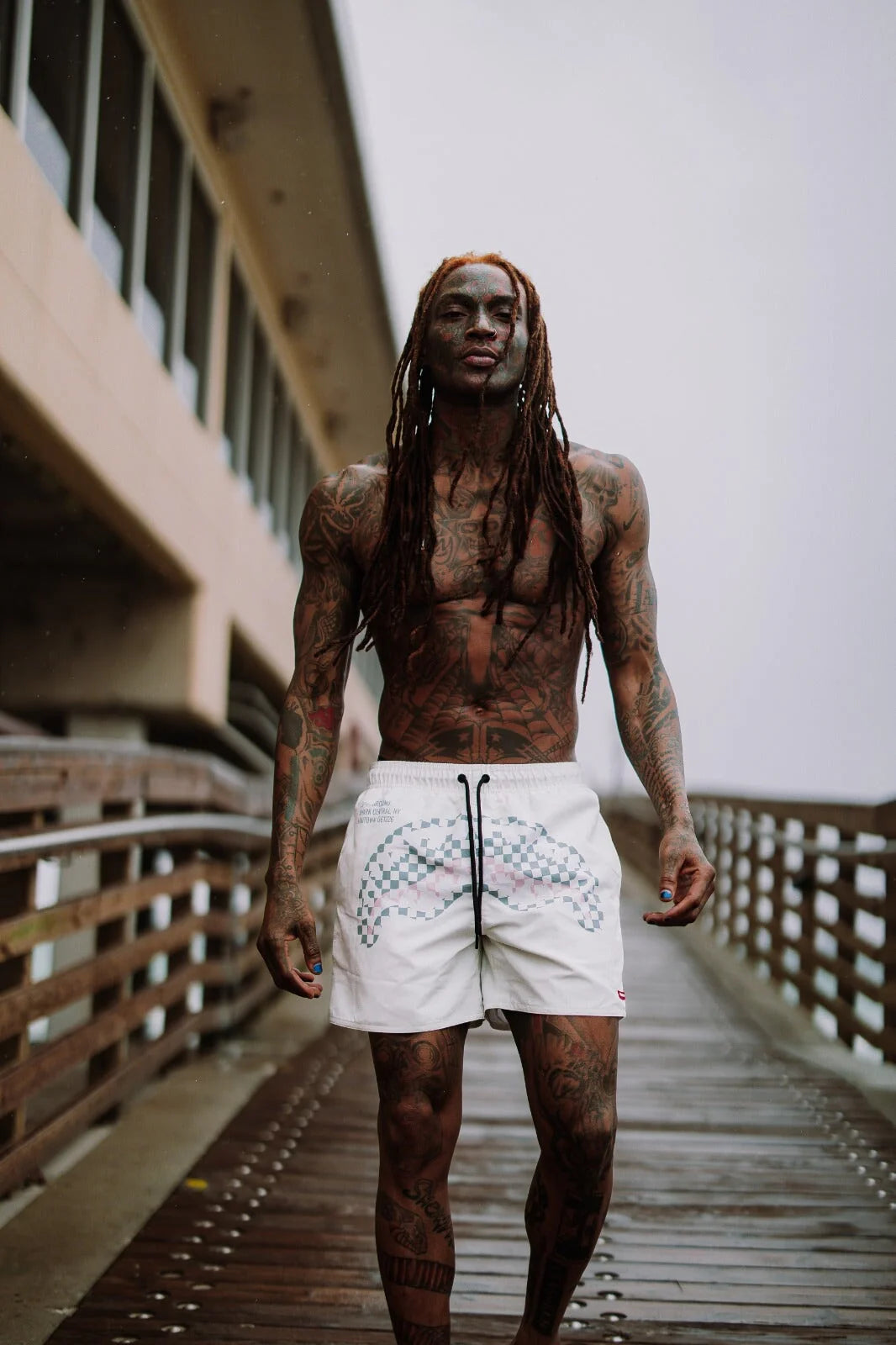 CREAM CHECK SWIM SHORT