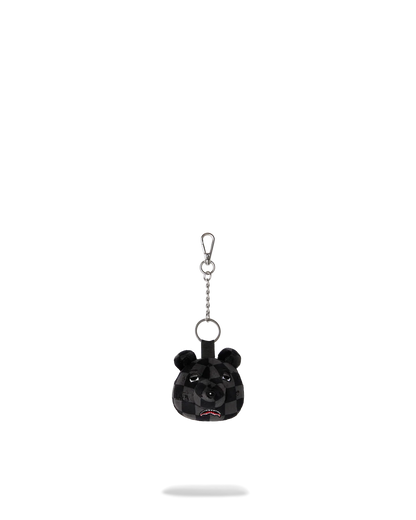 GREY CHECKER BEAR HEAD KEYCHAIN
